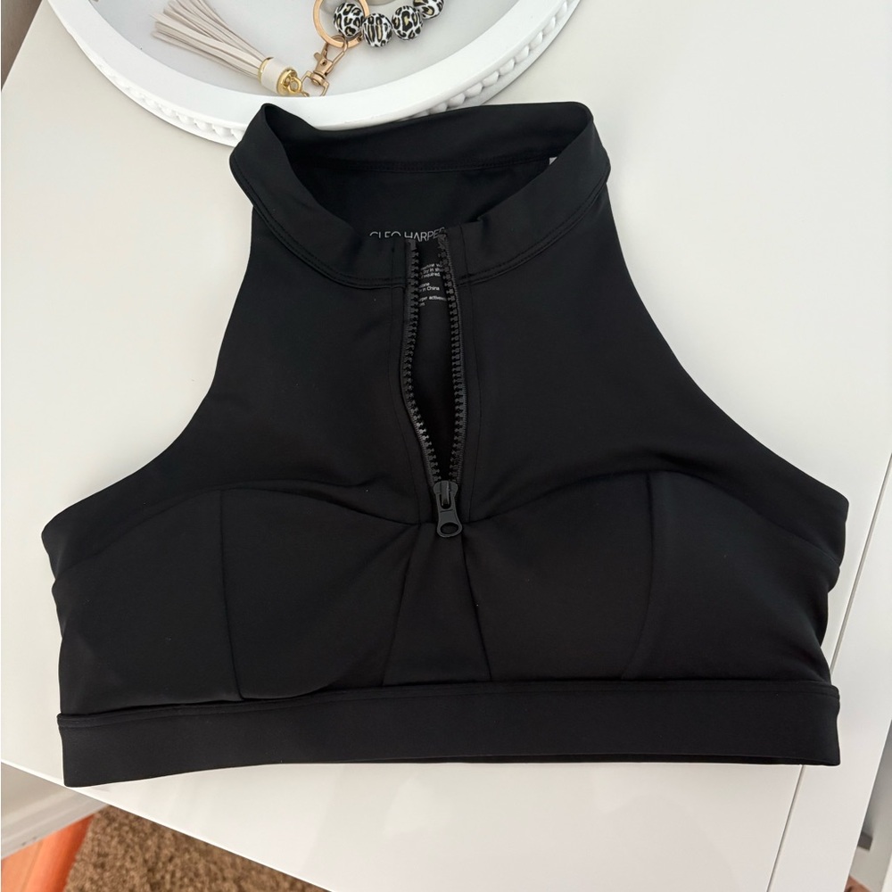 Cleo Harper Black Zip-Front Sports Bra